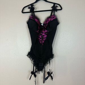 Ravewear Black and Pink Lace Bodysuit Large